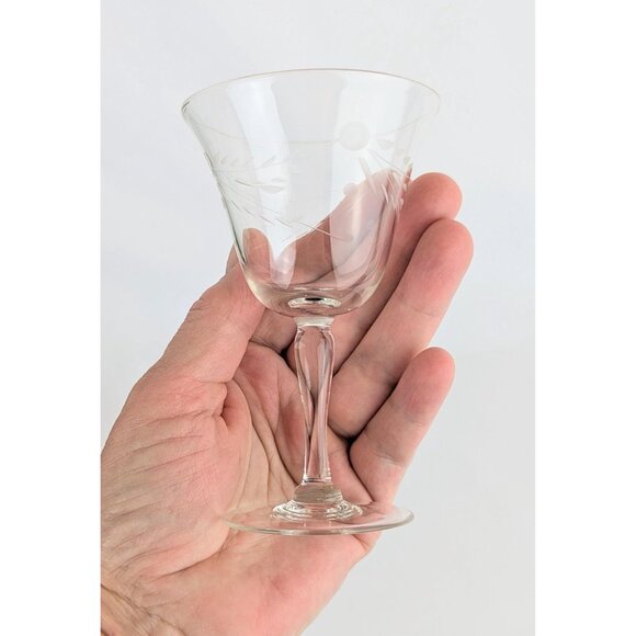 Set of 4 Etched Crystal Cocktail Glasses Dot & Swag Vintage 1940s Willow Moon - Picture 5 of 8